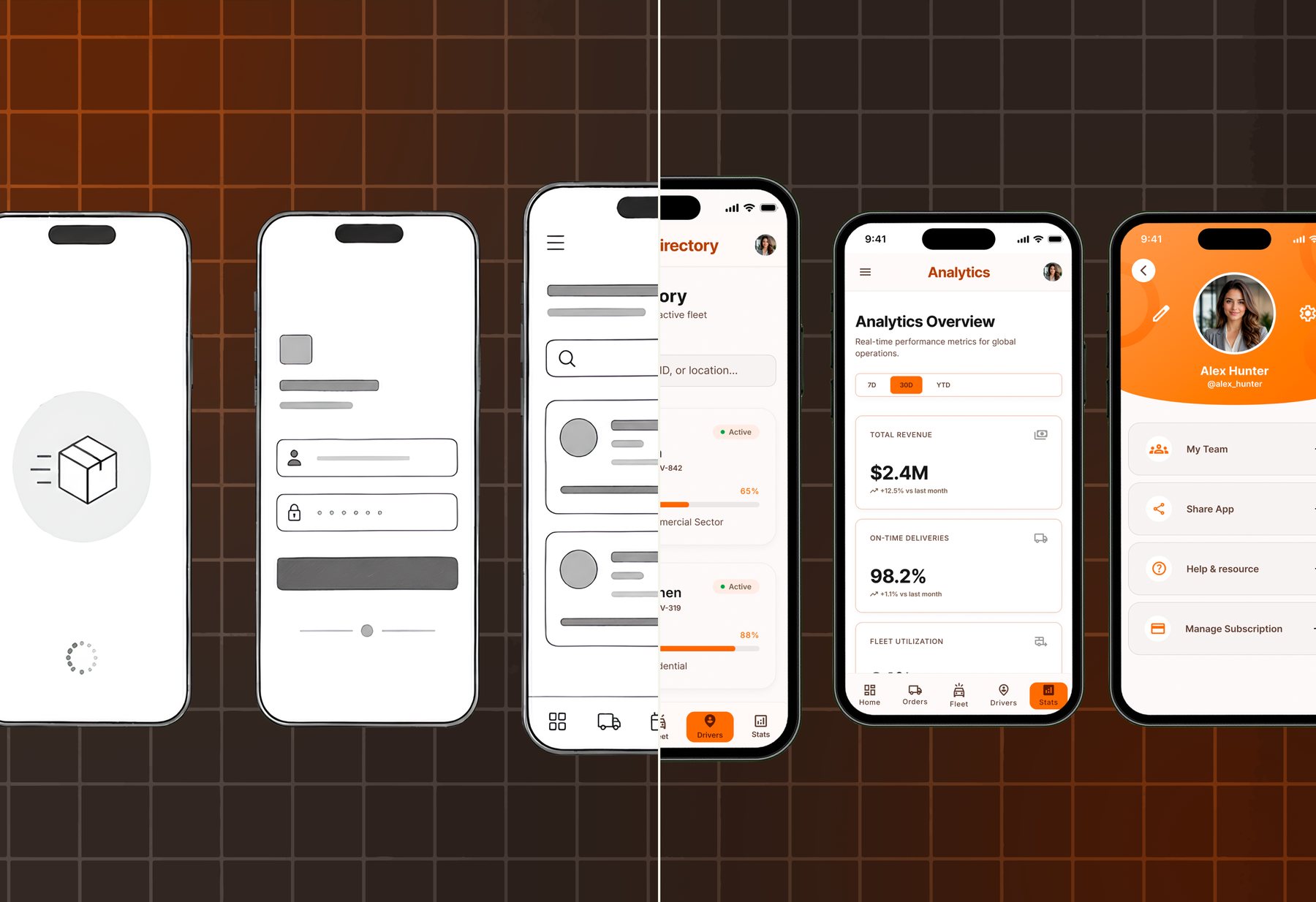 Ochre Routes mobile screens overview